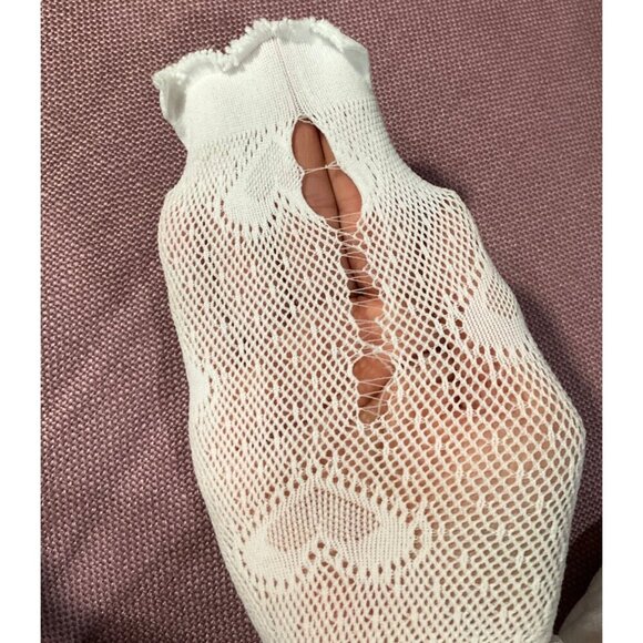 superdown Jax Tights in White One Size Womens Heart Pantyhose Fishnets Nylons - Picture 2 of 3